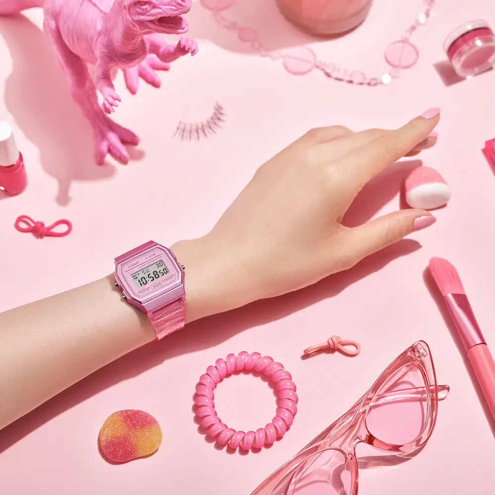 Casio Vintage Digital F-91WS-4DF Pink Transparent Dial Resin Strap Unisex Watch
