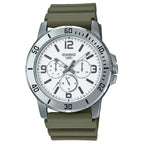 Casio Enticer MTP-VD300-3BUDF Multi-Hand Day Date Analog White Dial Resin Strap Men's Watch