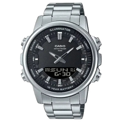 Casio Analog-Digital World Time AMW-880D-1AVDF Black Dial Stainless Steel Men's Watch