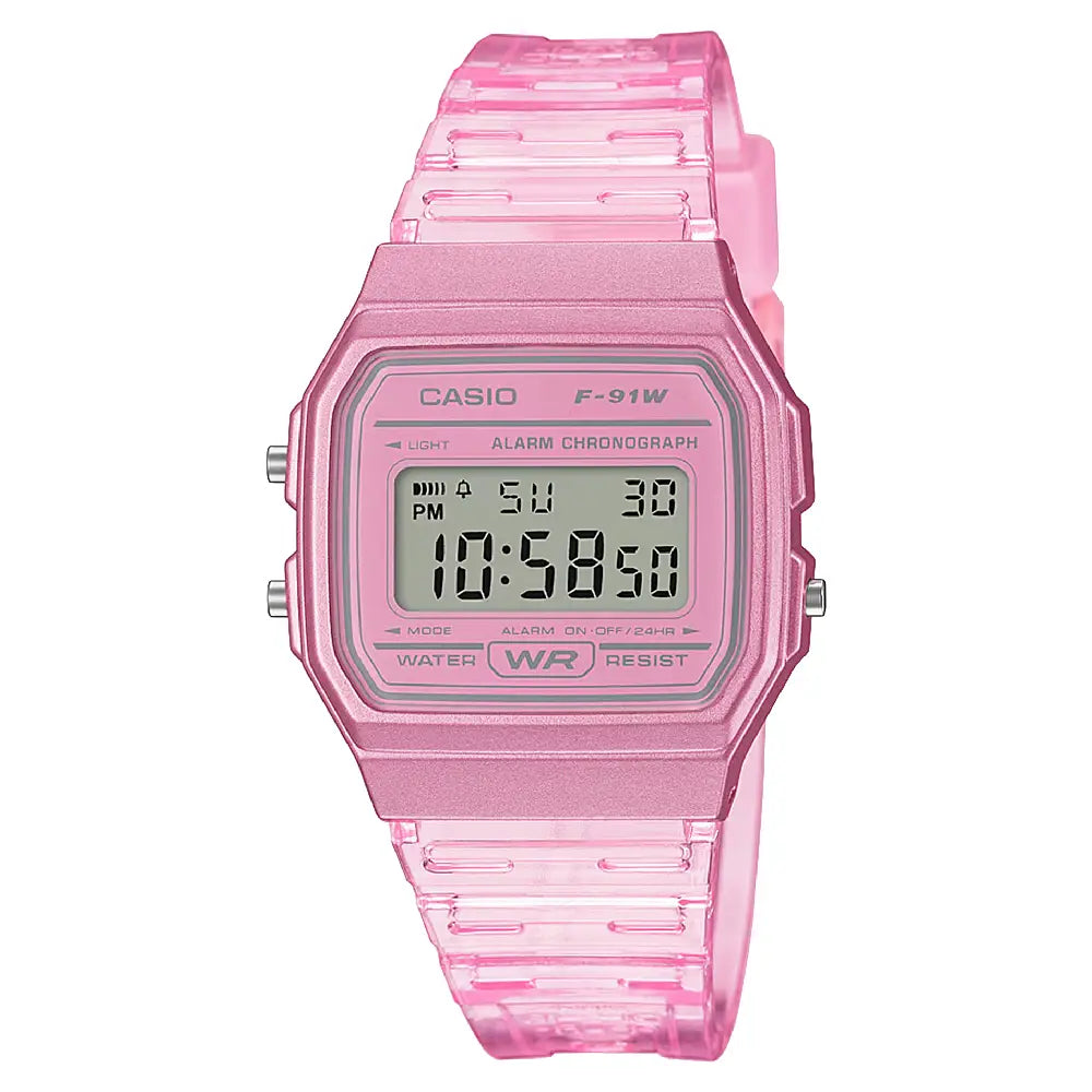Casio Vintage Digital F-91WS-4DF Pink Transparent Dial Resin Strap Unisex Watch