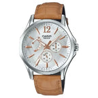 Casio Enticer MTP-E320LY-7AVDF Multi-Function Analog Silver Dial Leather Strap Men's Watch