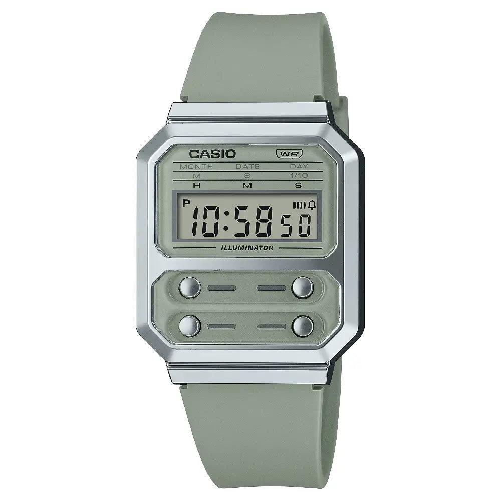 Casio Vintage F-100 Reissue A100WEF-3A Digital Display Green Resin 32.7mm Strap Unisex Watch